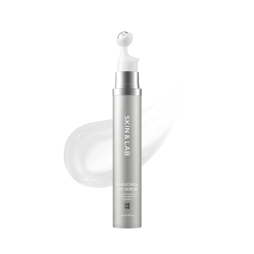 SKIN&LAB Bakuchiol Eye Serum roll-on applying under-eye for hydration and wrinkle care