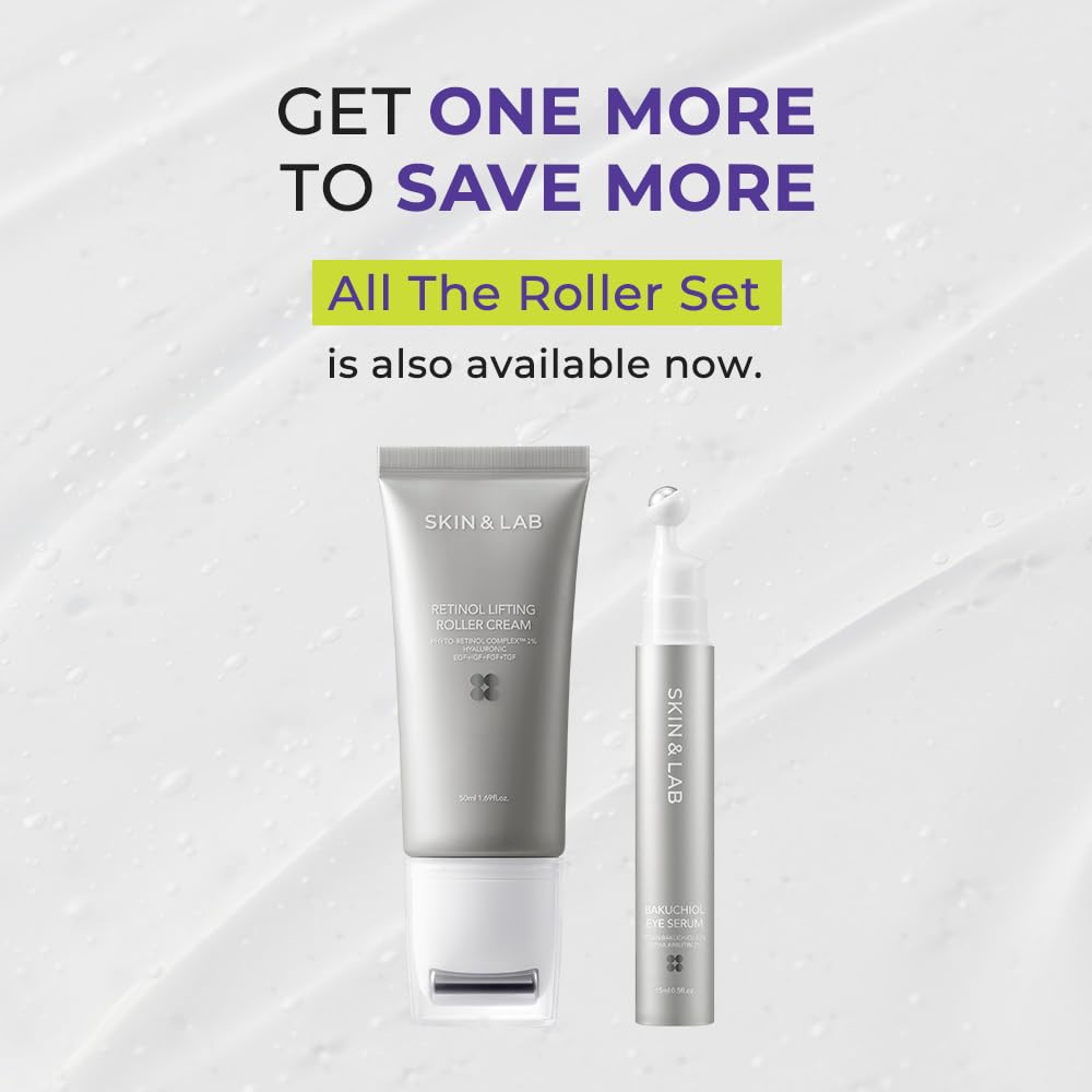 skinlab retinol lifting roller shows lifting effect and bright eye area.