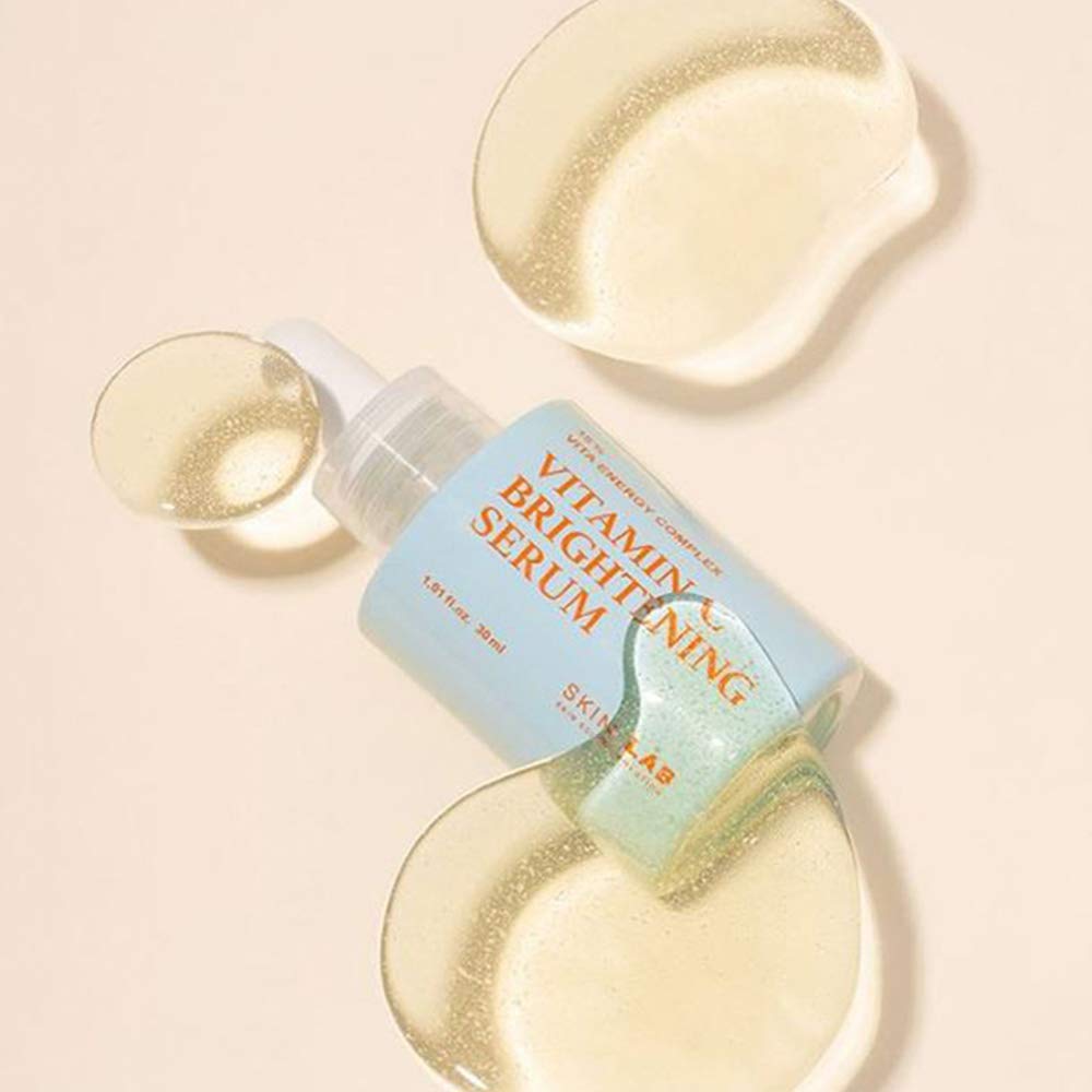 SKIN&LAB Vitamin C Serum label closeup highlights ingredients for hydration.
