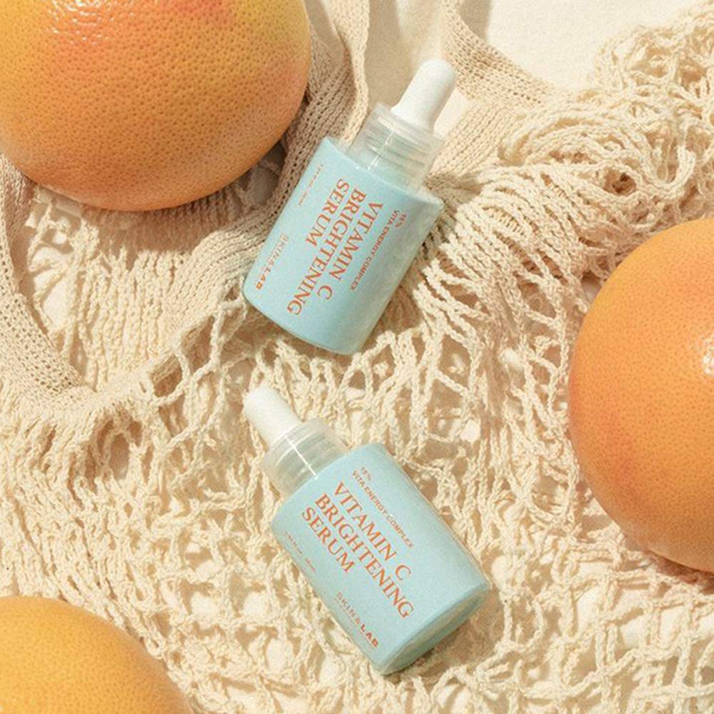 SKIN&LAB Vitamin C Serum face application swatch demonstrates daytime glow prep.
