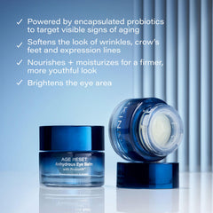 SKINN Age Reset Eye Balm packaging and label details show clean beauty credentials.