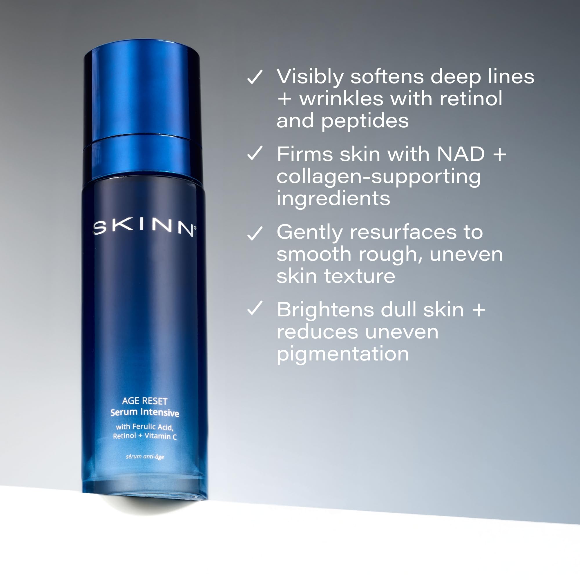 SKINN Deep Wrinkle Serum swirl on skin demonstrates quick absorption