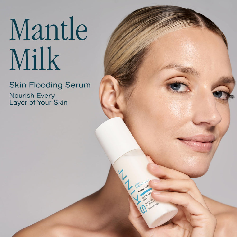 SKINN Mantle Milk Serum application close-up for gentle absorption and calm complexion