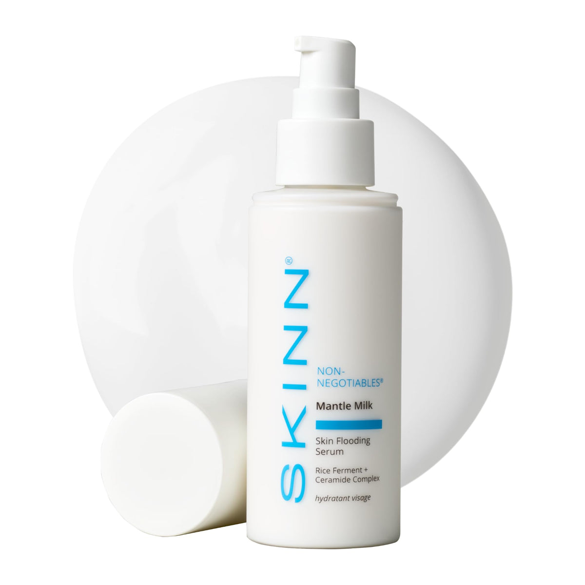 SKINN Mantle Milk Serum bottle pump delivering lasting hydration for smoother skin