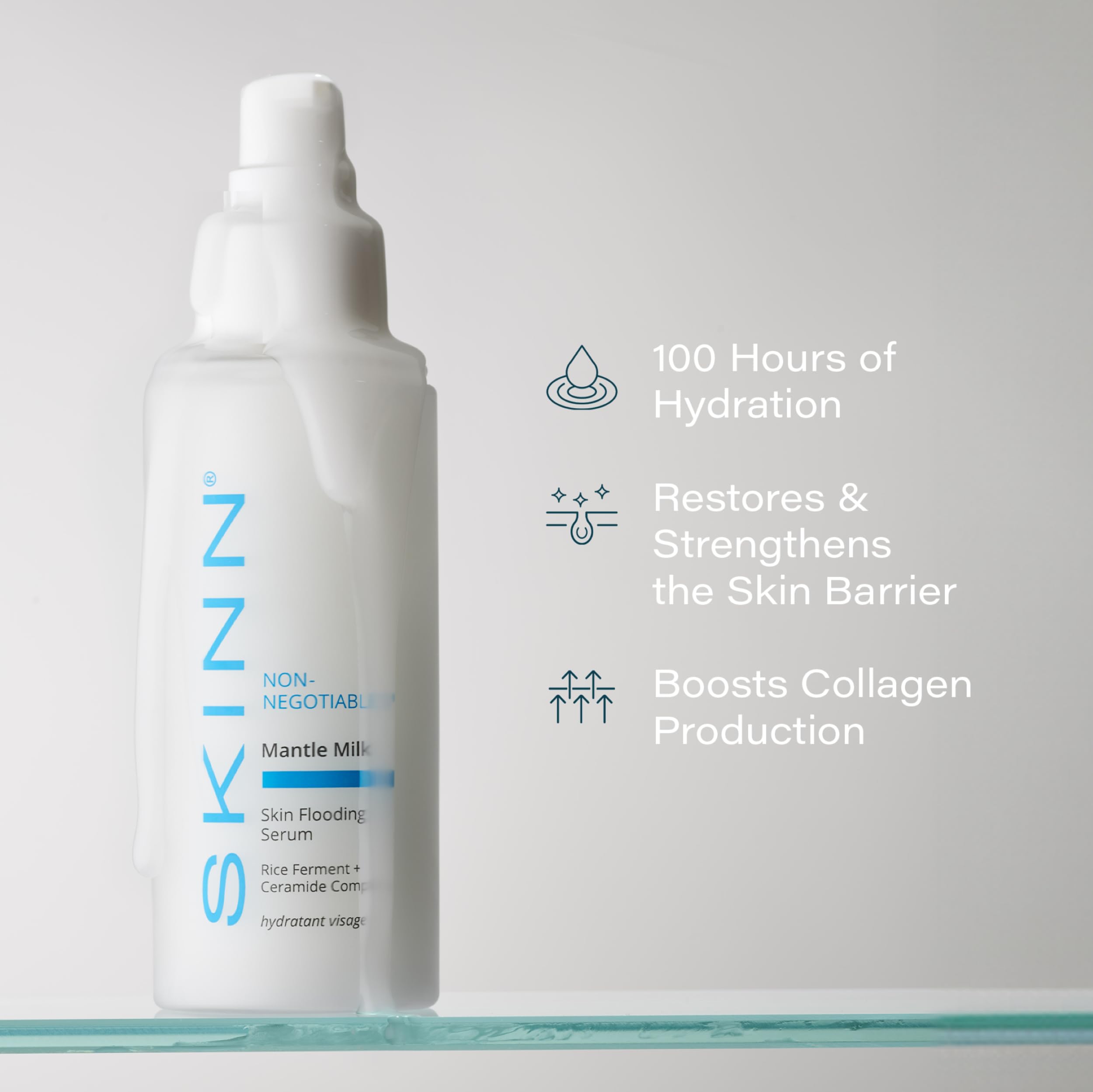 SKINN Mantle Milk Serum ceramides and rice ferment visually reinforce barrier and brightness
