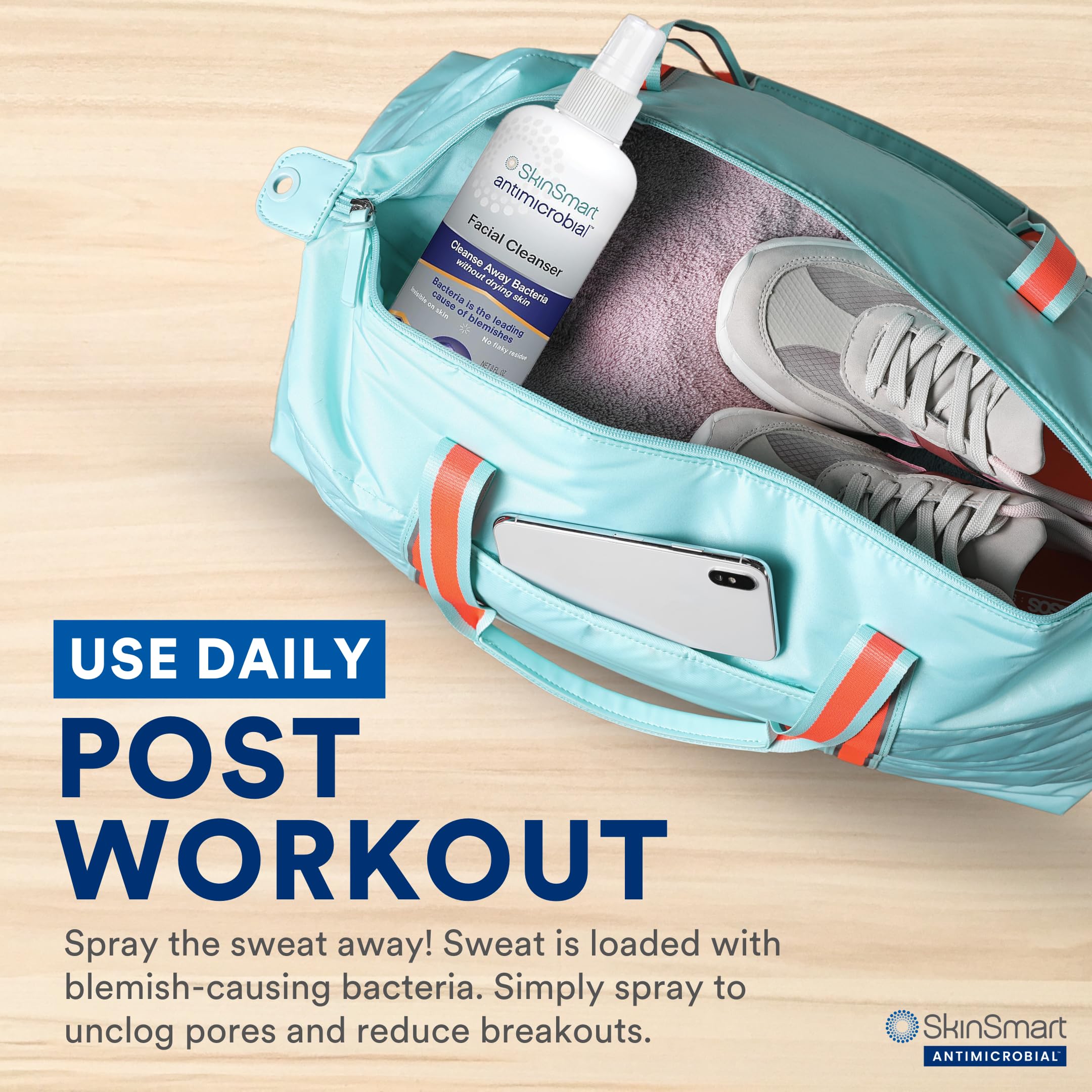 SkinSmart Antimicrobial athlete-on-the-go spray freshens skin after workouts