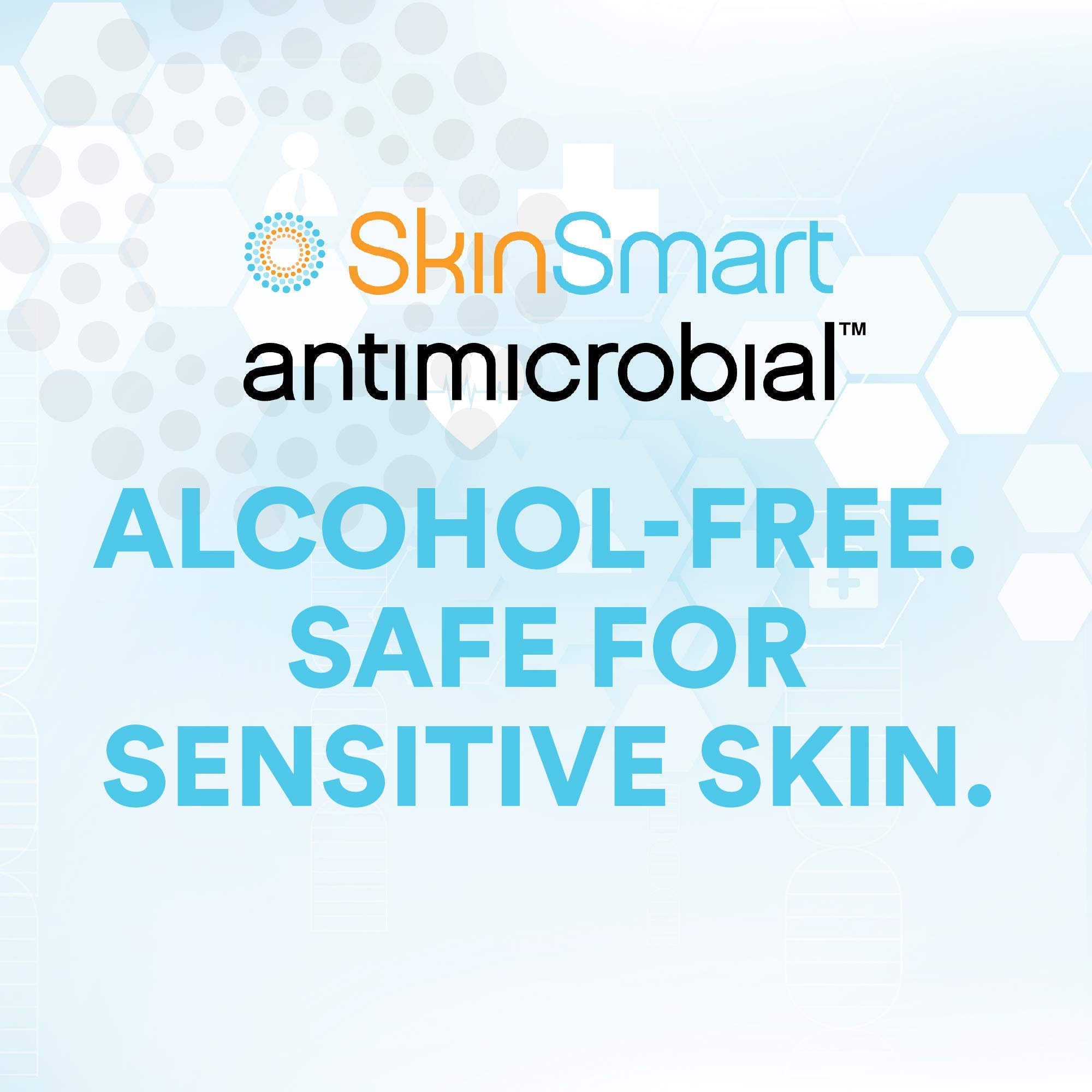 Bathroom counter with SkinSmart bottle and clean towels