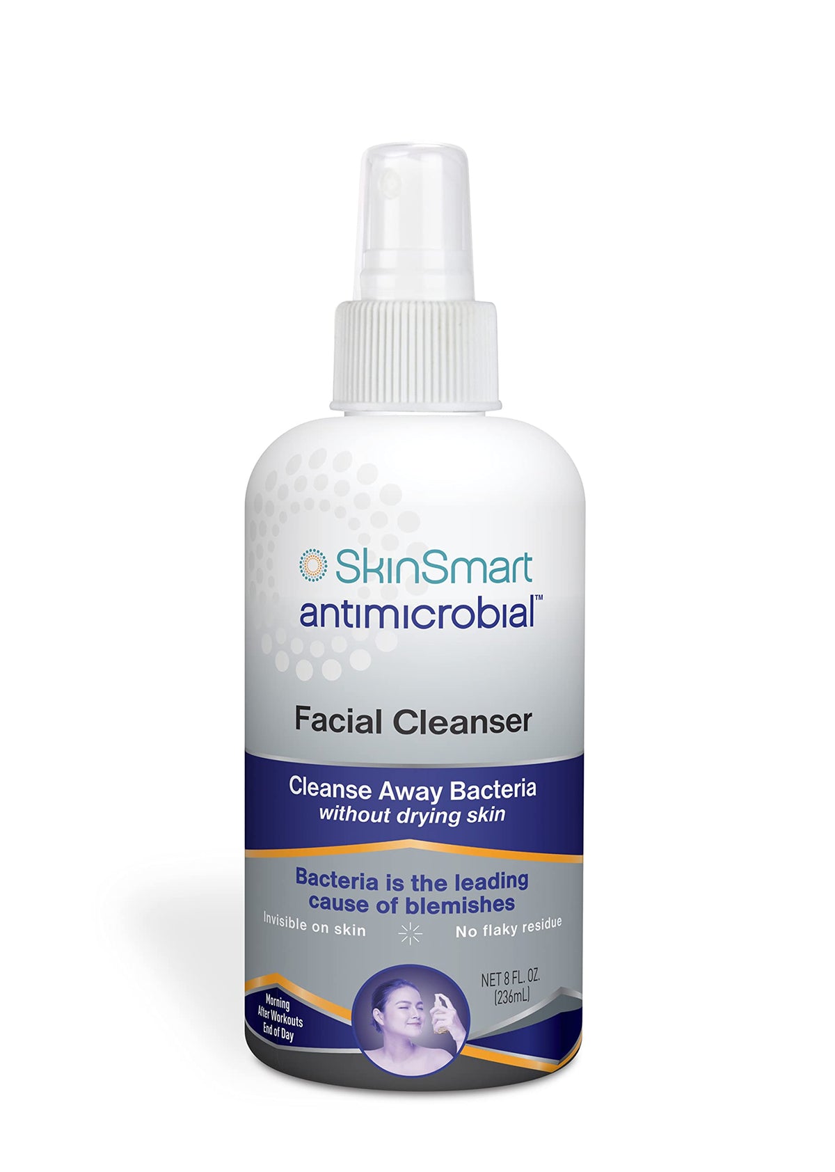 SkinSmart Antimicrobial bottle-front shows 8 oz spray for quick daily cleansing