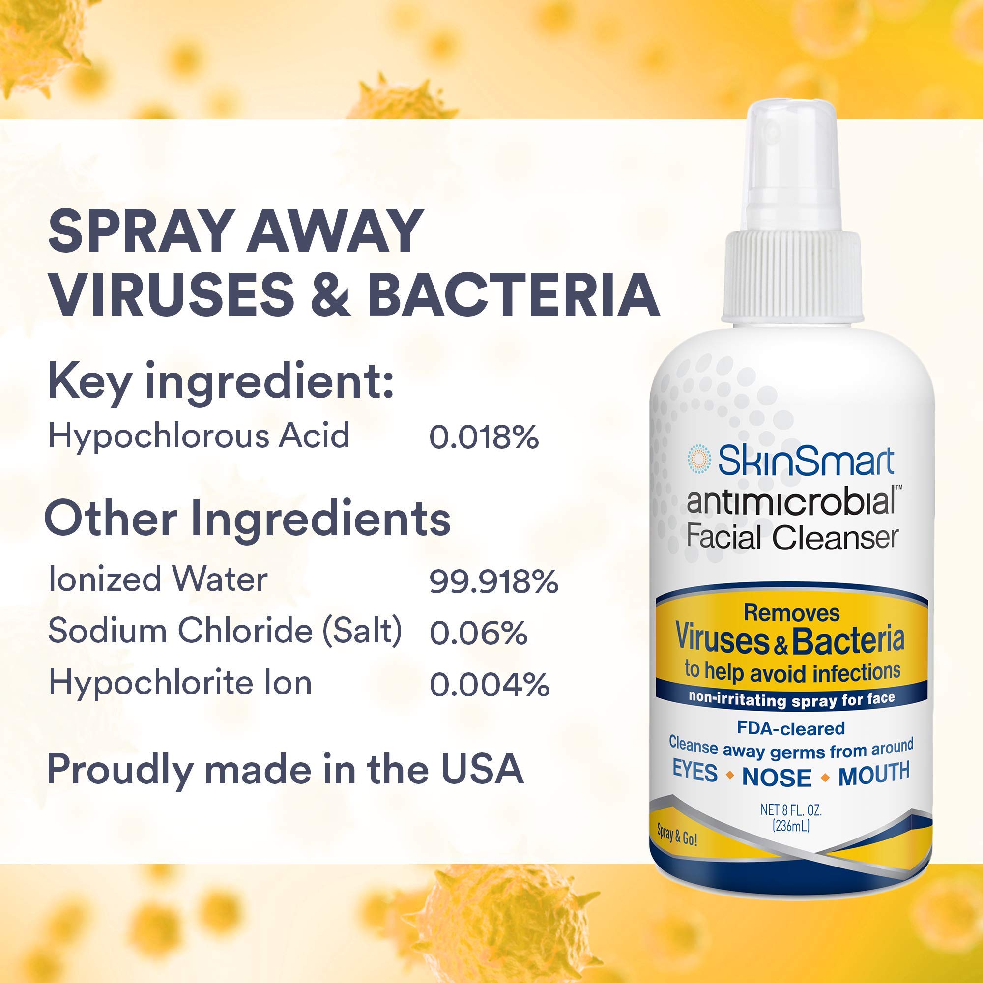 Skincare routine scene with SkinSmart antimicrobial spray