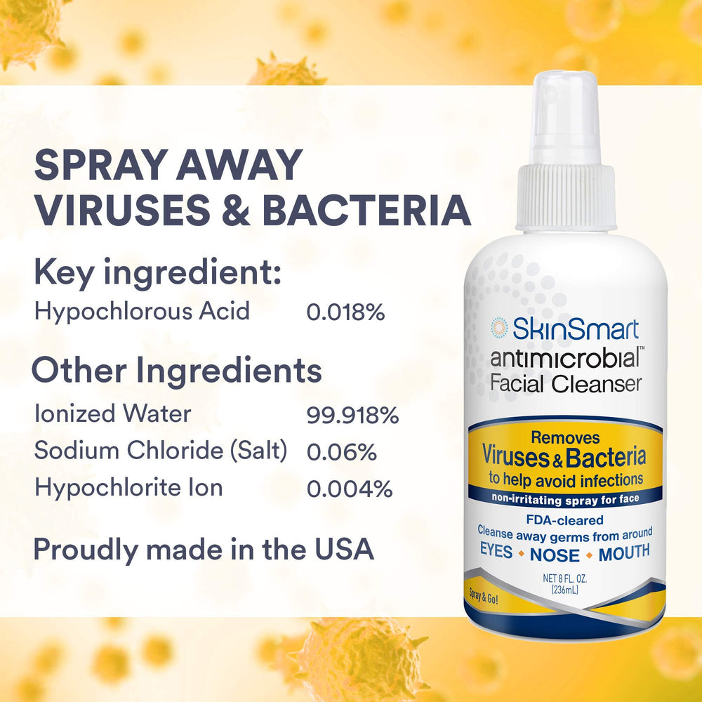 Skincare routine scene with SkinSmart antimicrobial spray