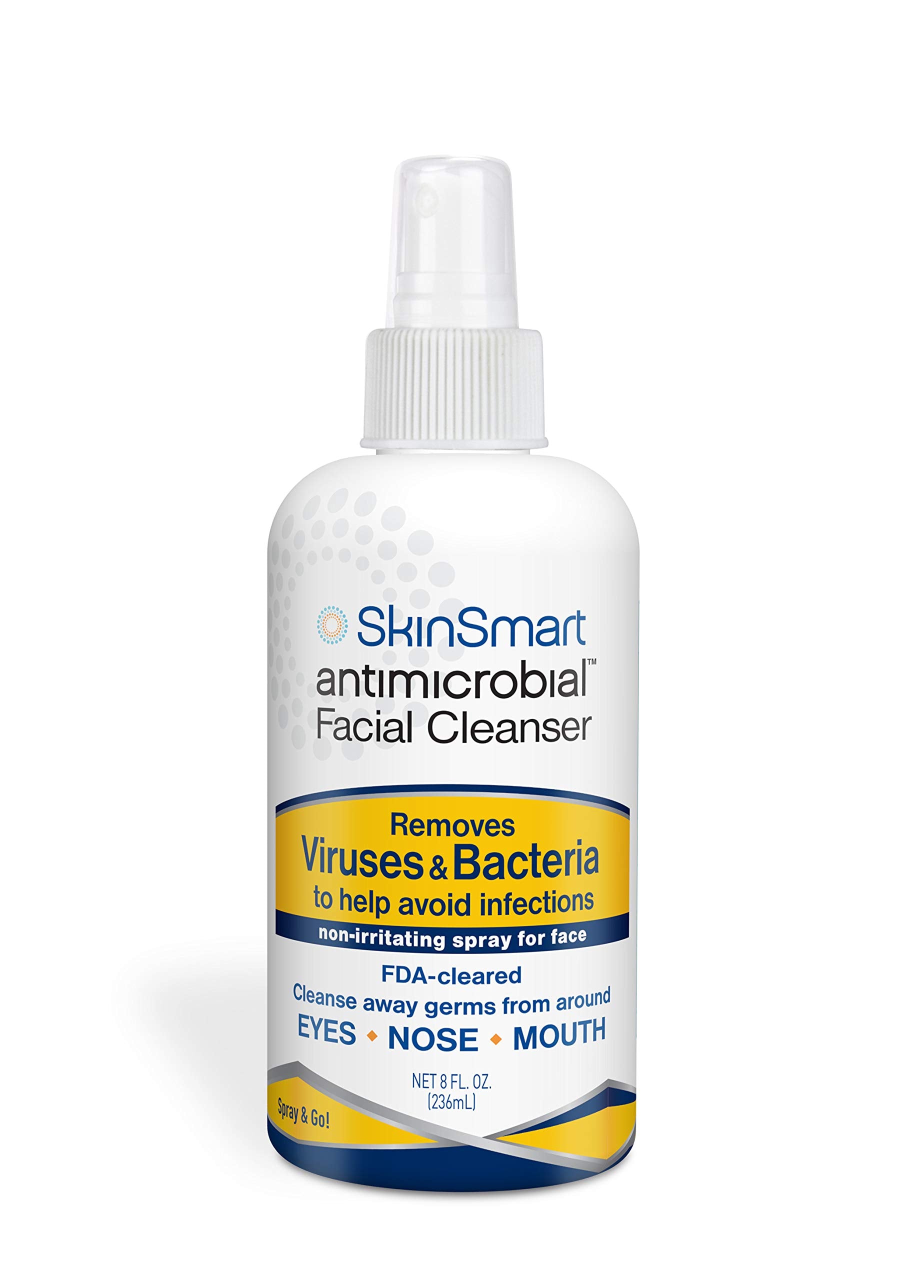 SkinSmart Antimicrobial facial cleanser spray bottle close-up showing on-the-go protection