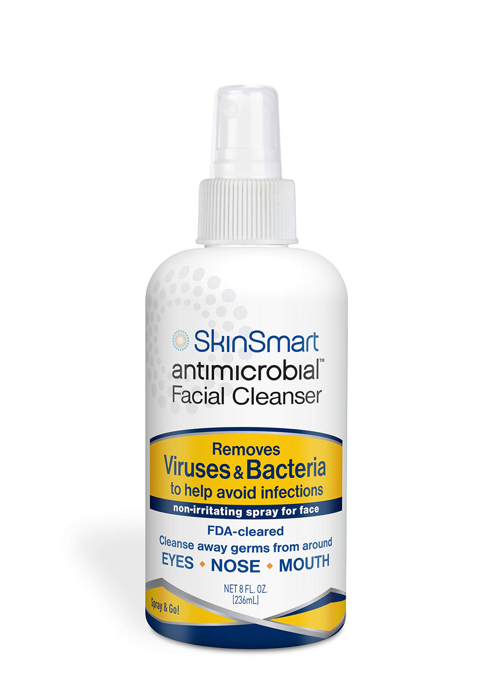 SkinSmart Antimicrobial facial cleanser spray bottle close-up showing on-the-go protection