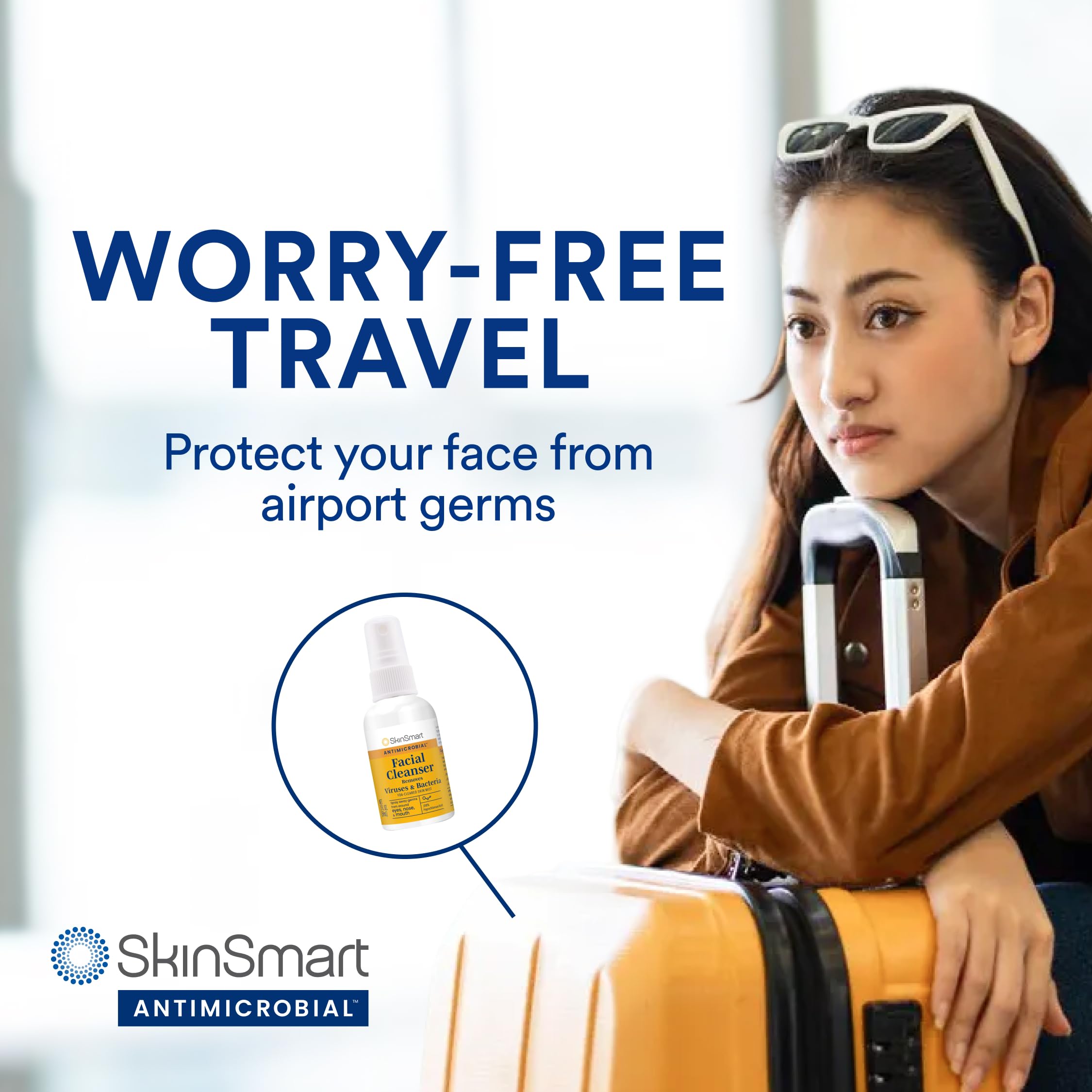 SkinSmart Antimicrobial spray application around eyes-nose-mouth for quick refresh