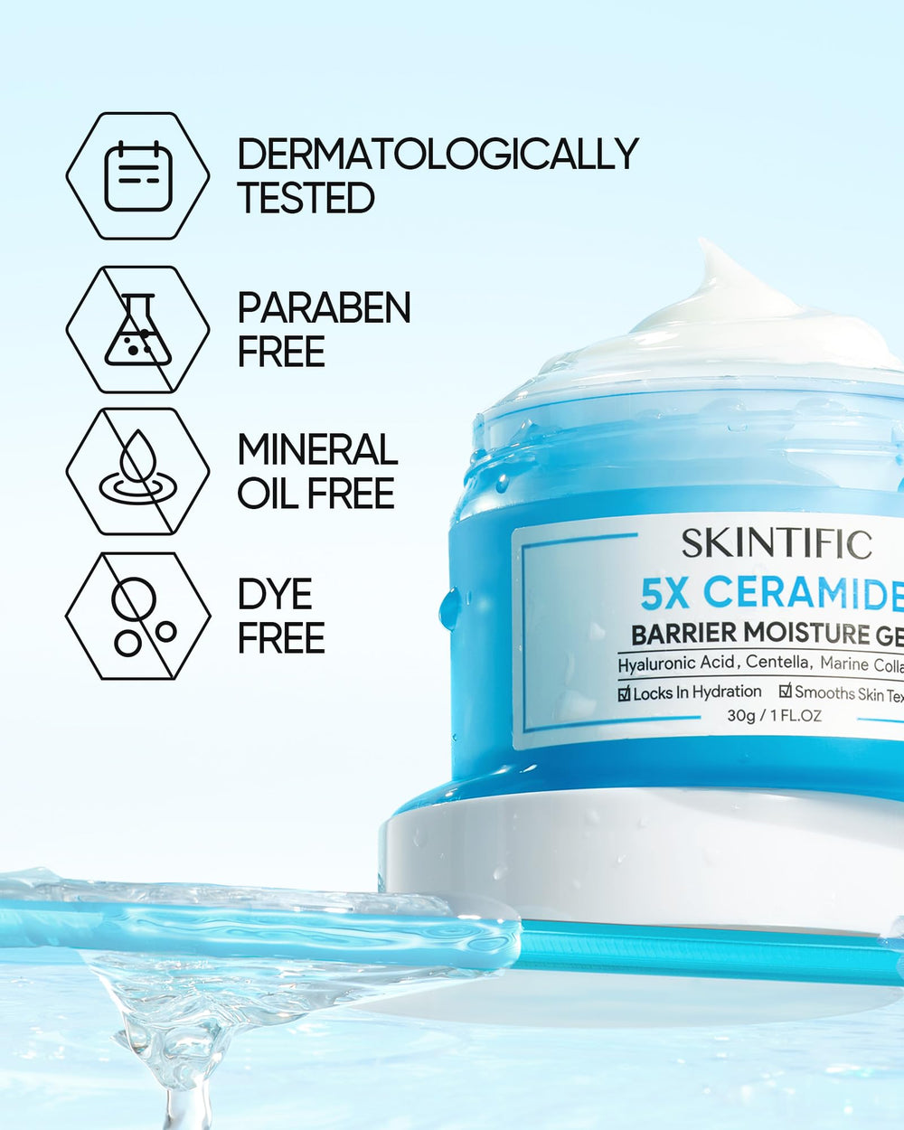 SKINTIFIC 24-hour hydration matrix graphic illustrating continuous moisture without oiliness