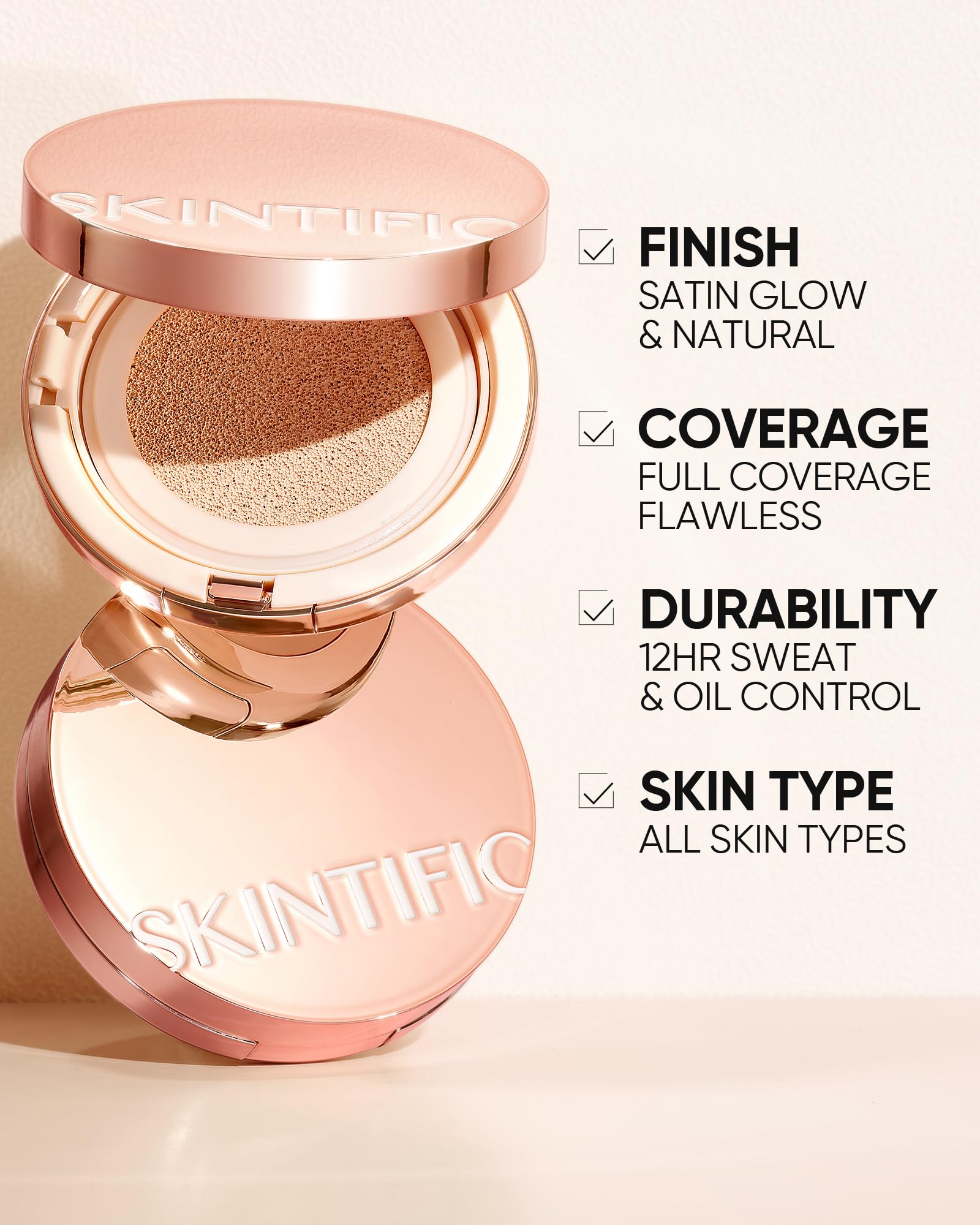 SKINTIFIC Satin Glow finish details a soft, radiant complexion
