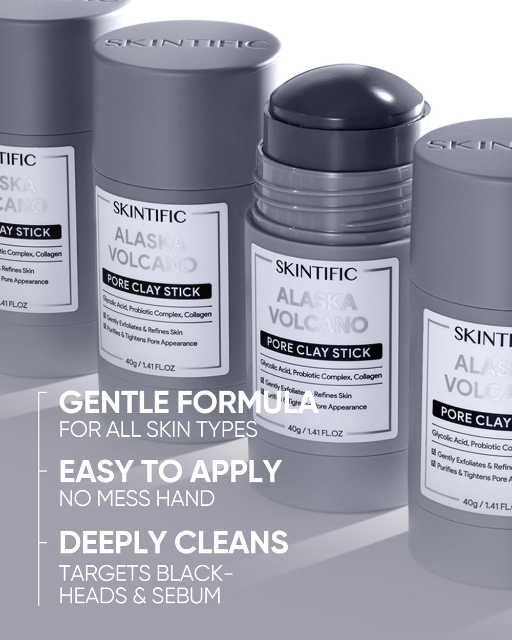 SKINTIFIC Deep Pore Cleansing Mask Stick close-up showing easy glide and even application