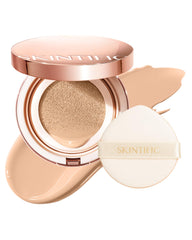 SKINTIFIC full-coverage cushion compact open for a seamless base and glass-skin glow.