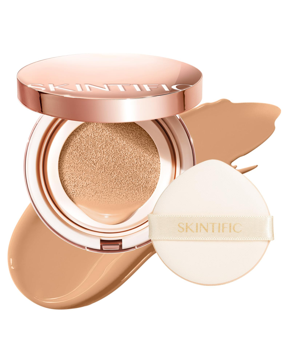 SKINTIFIC full coverage cushion with glass-skin glow boosts radiant, even complexion.