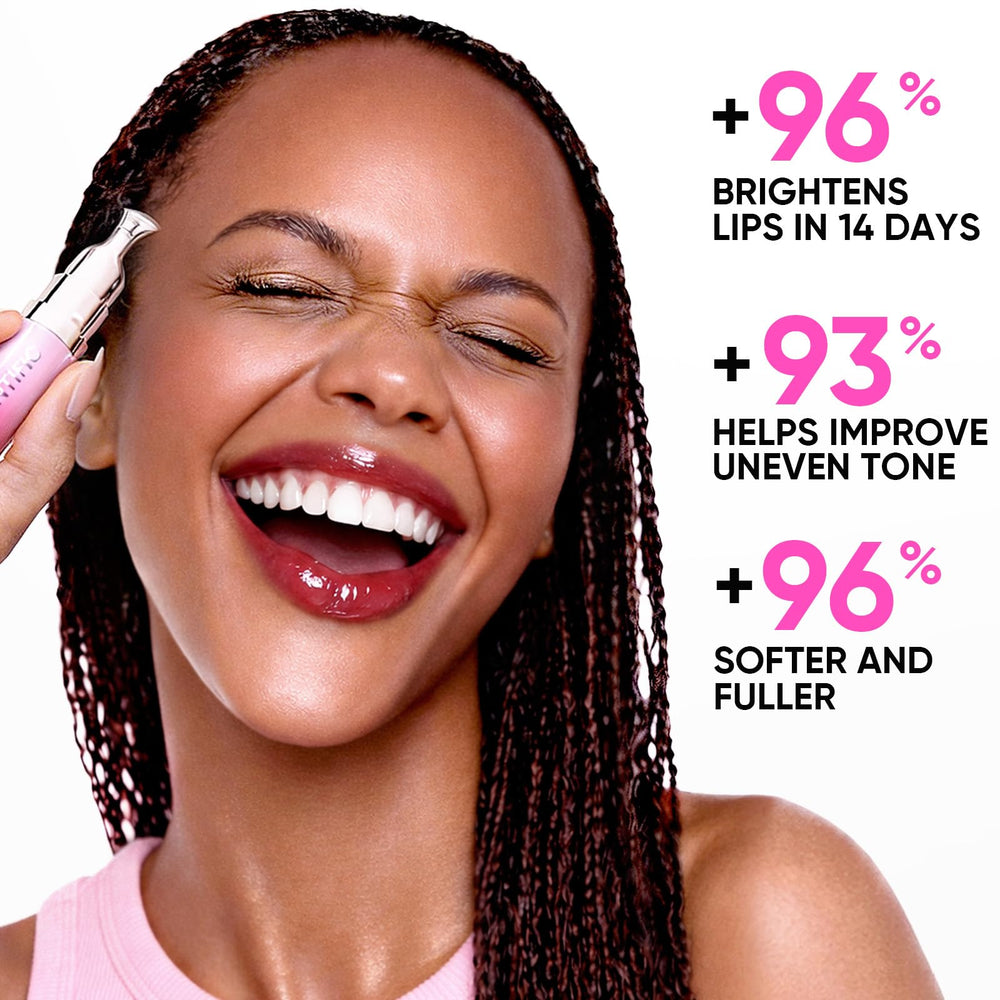 SKINTIFIC serum layered over lipstick to boost shine and comfort