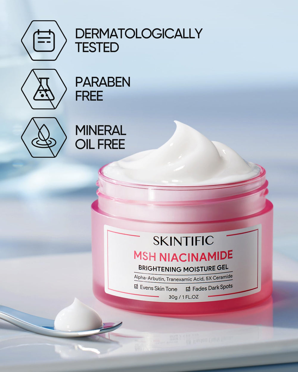 Skintific MSH Niacinamide Cream being applied on skin showing quick absorption