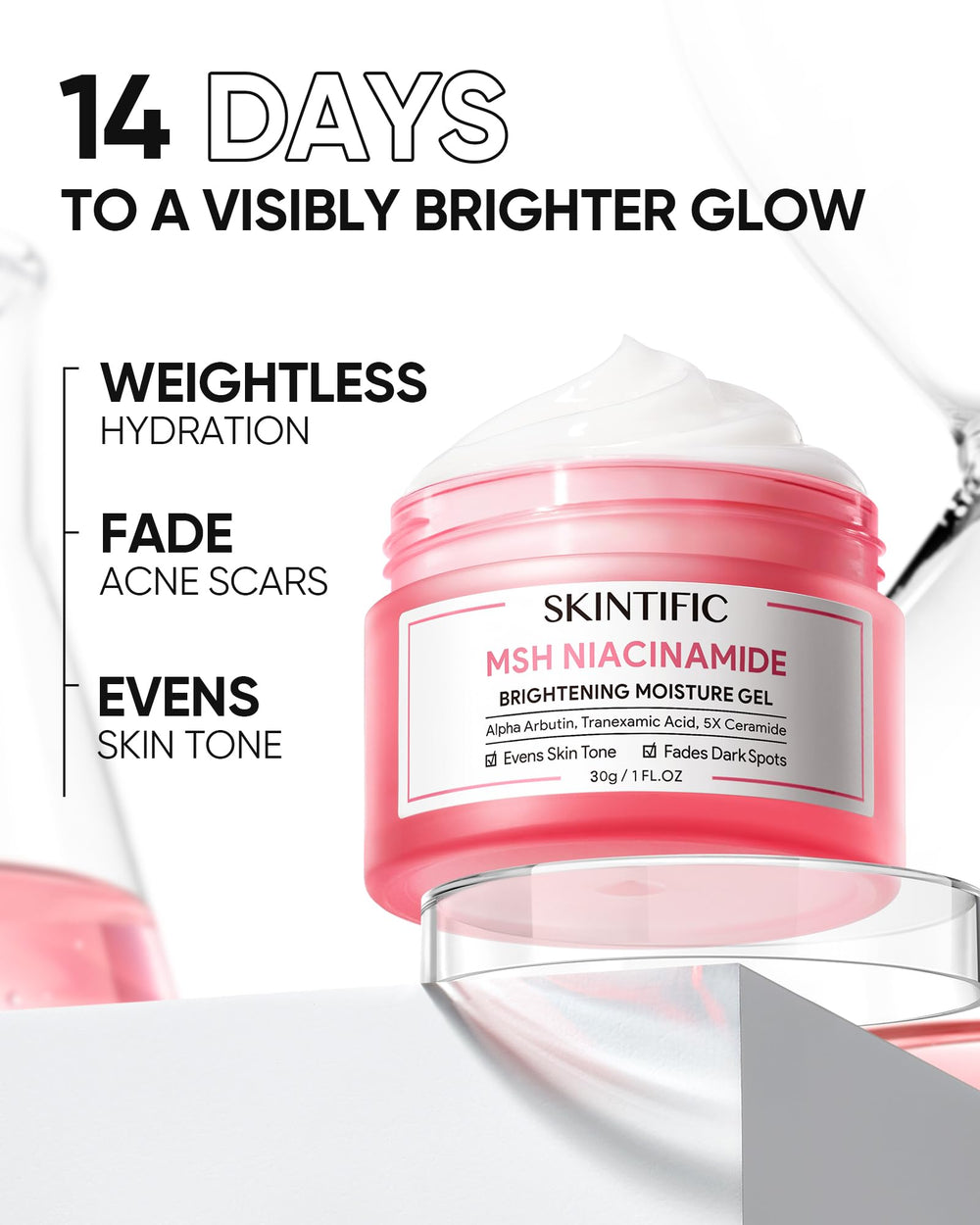 Skintific MSH Niacinamide Cream packaging close-up highlights premium formula