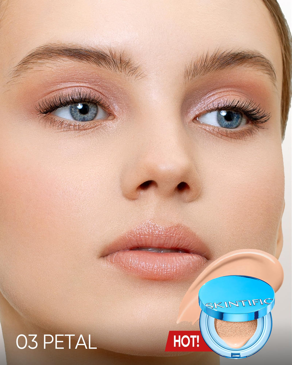 Skintific shade 03 Petal swatch captures a natural pink-beige tone for light skin tones.