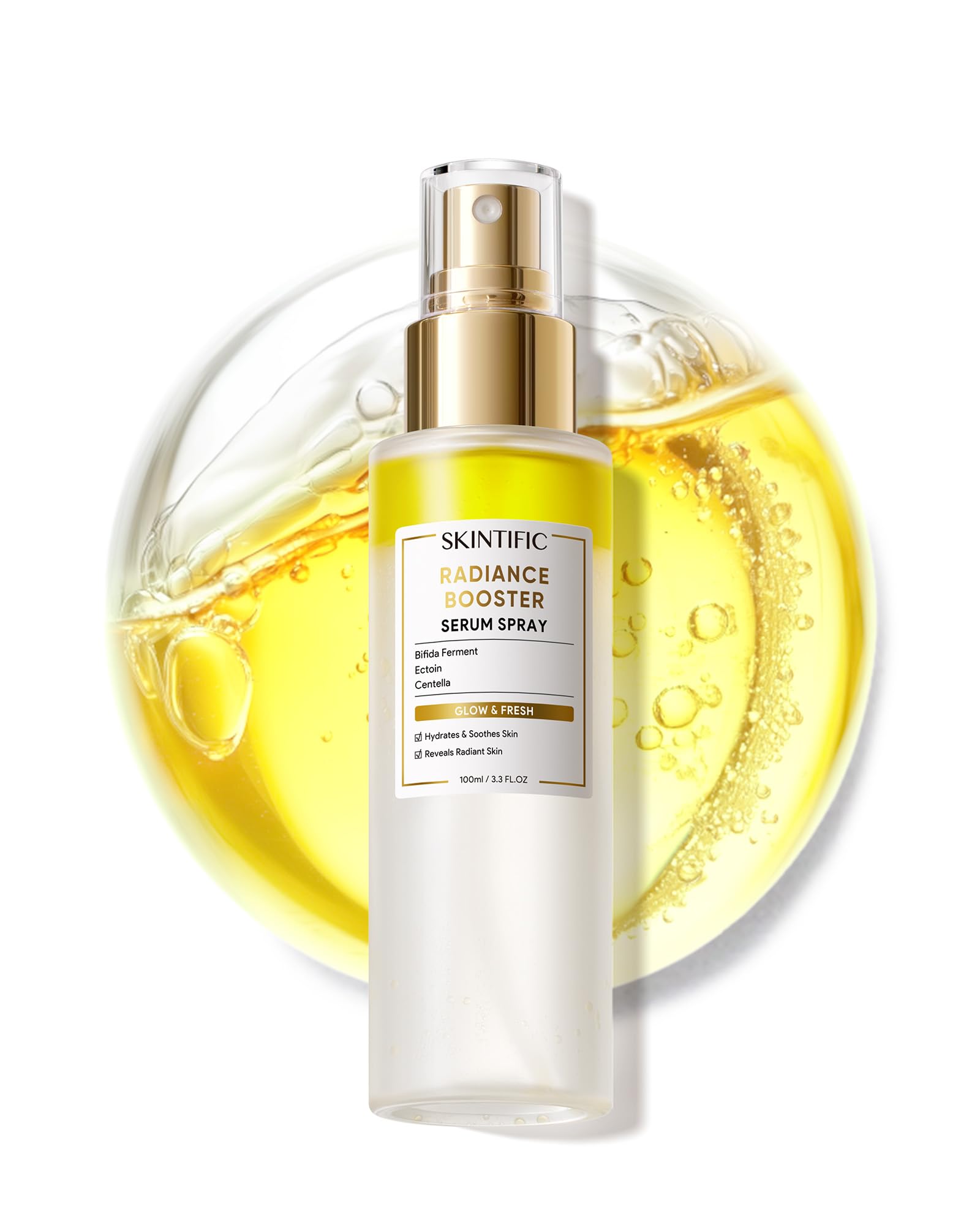 SKINTIFIC Radiance Booster Serum Spray bottle ready for instant dewy glow