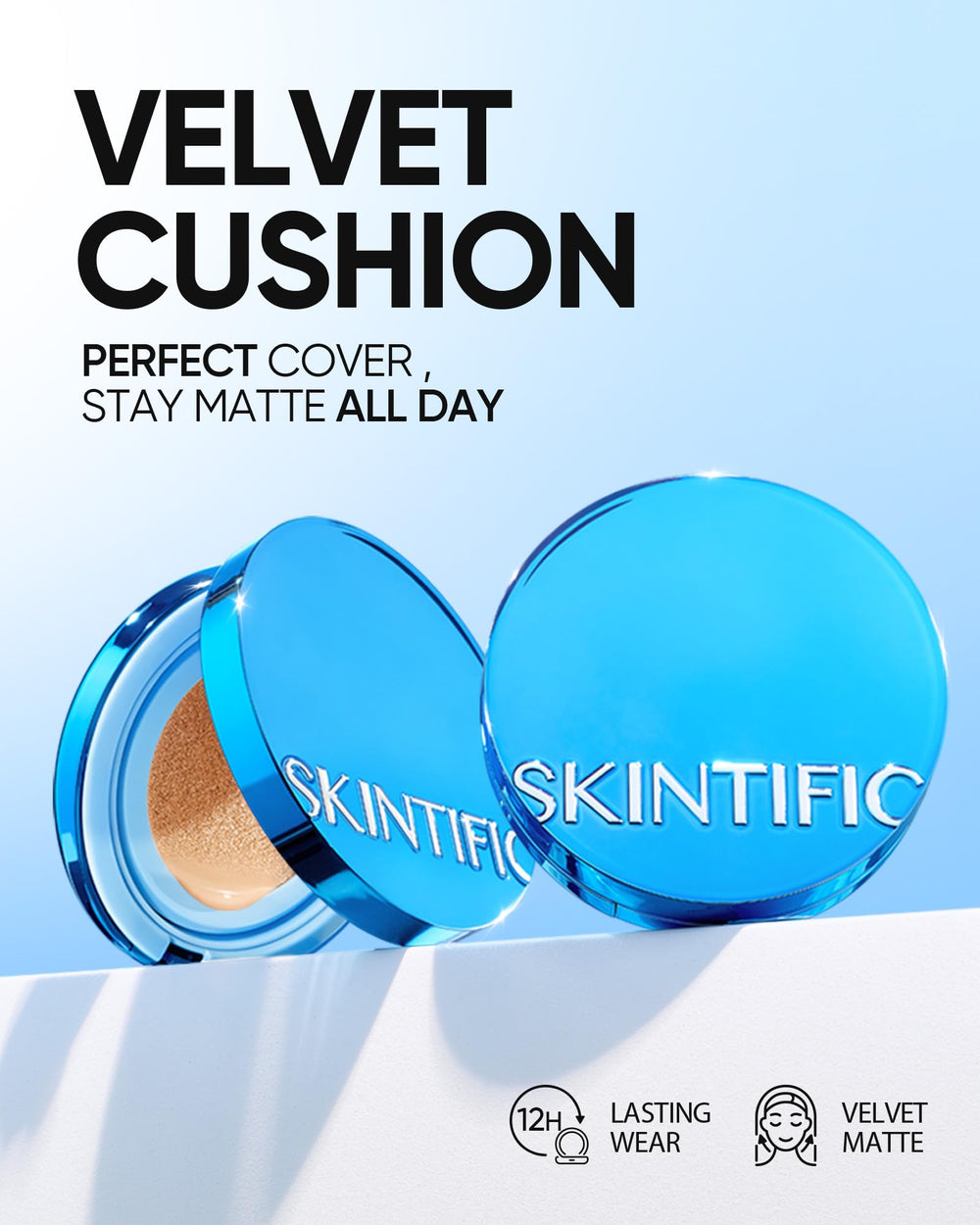 Close-up of SKINTIFIC Velvet Matte Cushion application showing seamless blend