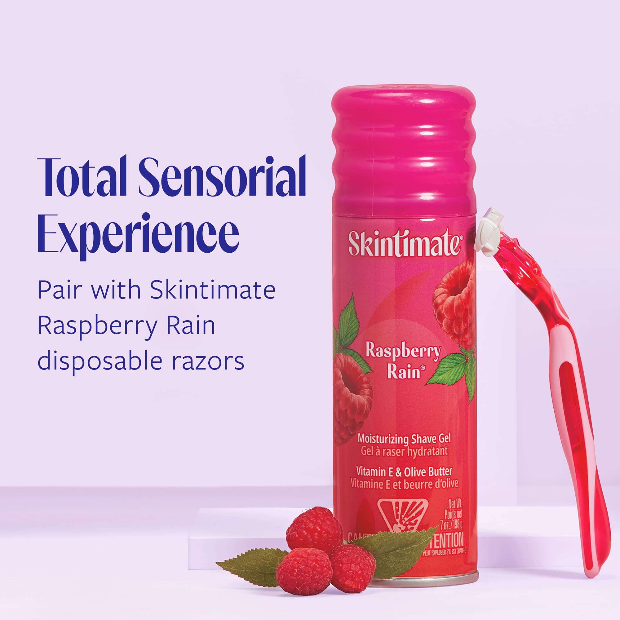 Skintimate Raspberry Rain vitamin e emphasizes skin-softening benefits