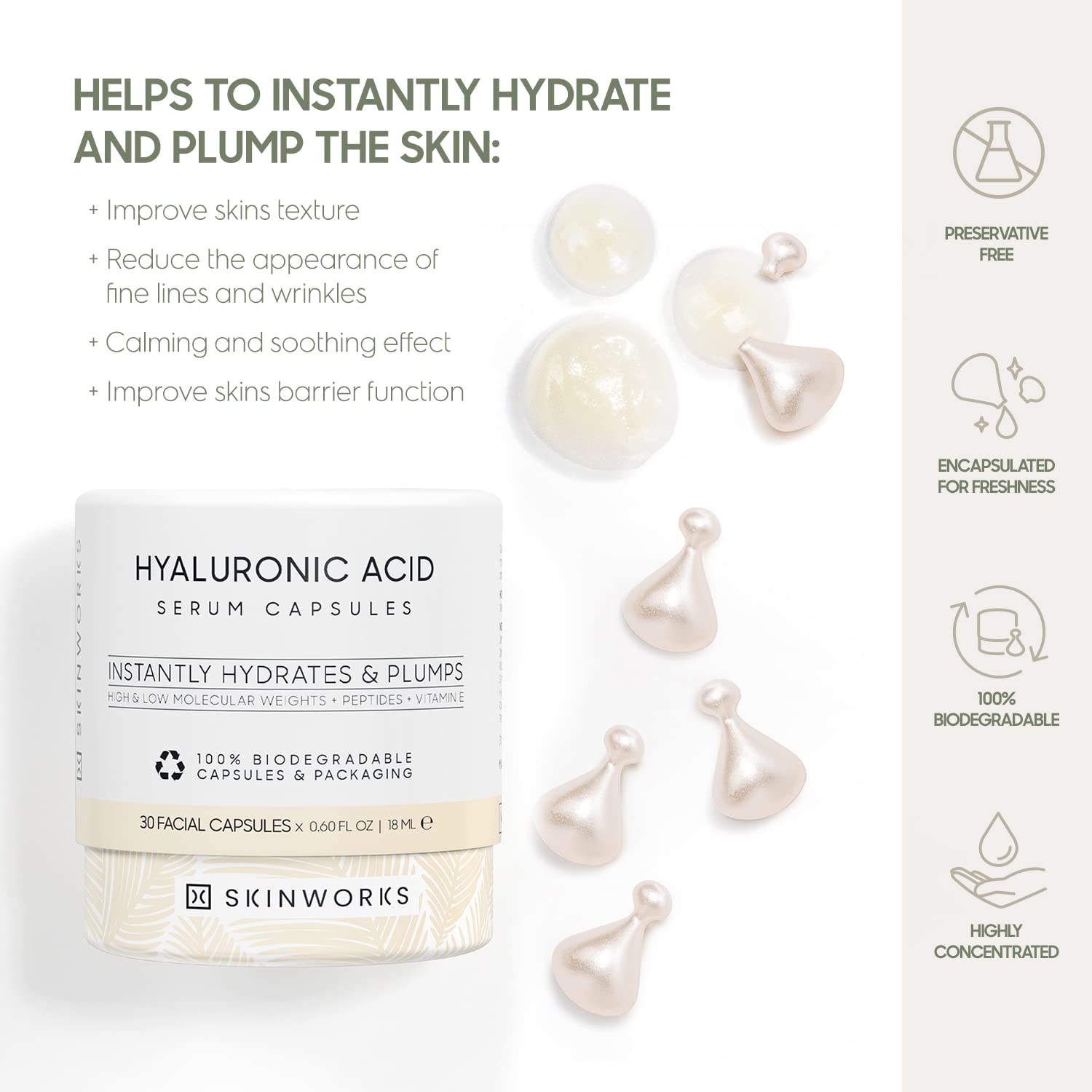 Skinworks Hyaluronic Serum unscented packaging on a clean counter.
