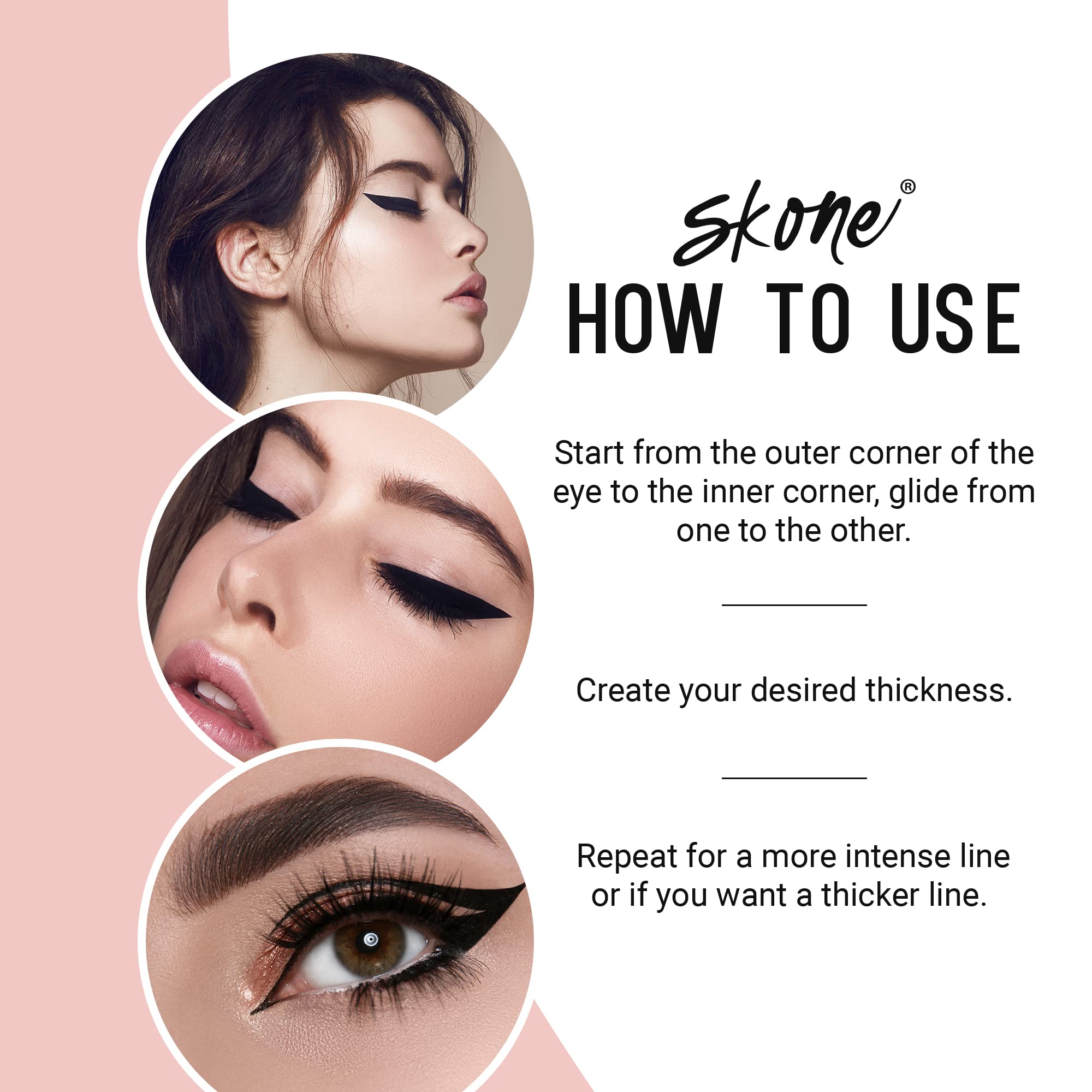 Skone eyeliner on-the-go application shows quick-dry, easy line creation.