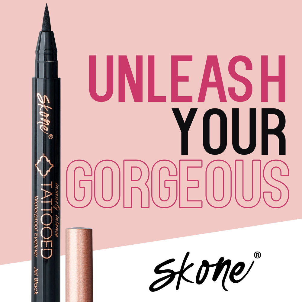 Skone jet-black pigment layer showcases bold definition in a single stroke.