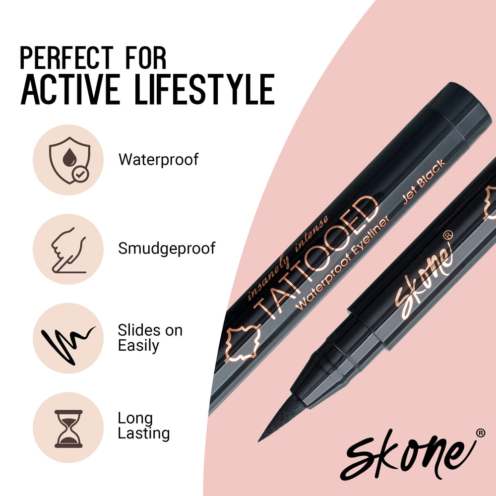 Skone eyeliner precision wing demo highlights sharp, cat-eye possibilities with smooth application.
