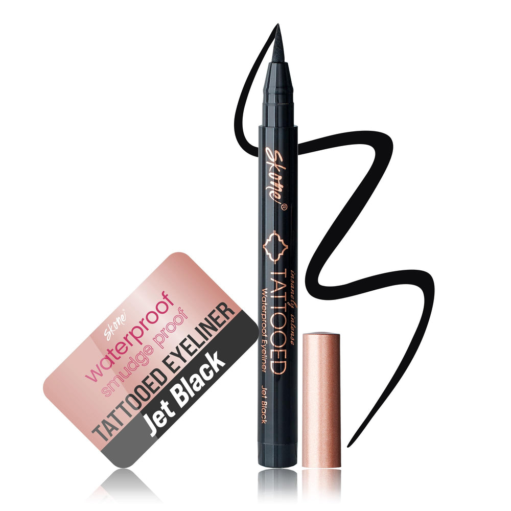 Skone Waterproof Liquid Eyeliner jet-black felt-tip close-up shows intense pigment and precise control.