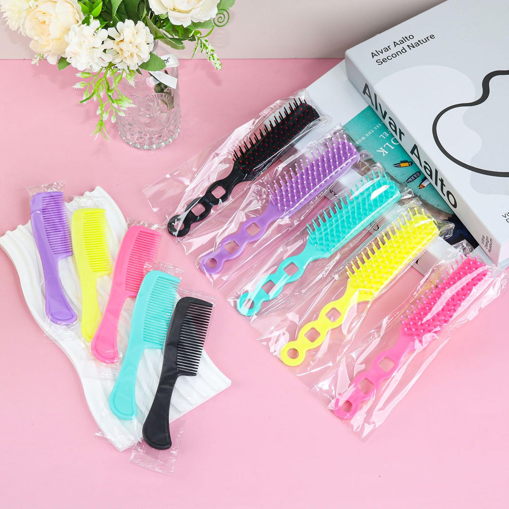 Skourvut bulk hair brushes 25 pieces ready for charitable programs and hotel guest sets.