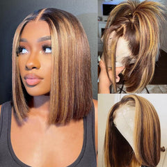 Skouty Bob Wigs 13x4 lace front on model showing natural parting and seamless hairline