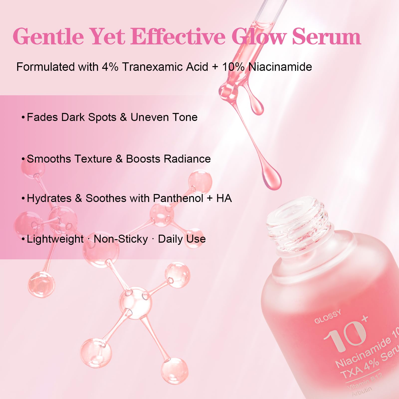 SKSOYT Tranexamic Acid Serum bottle and dropper—even tone support.