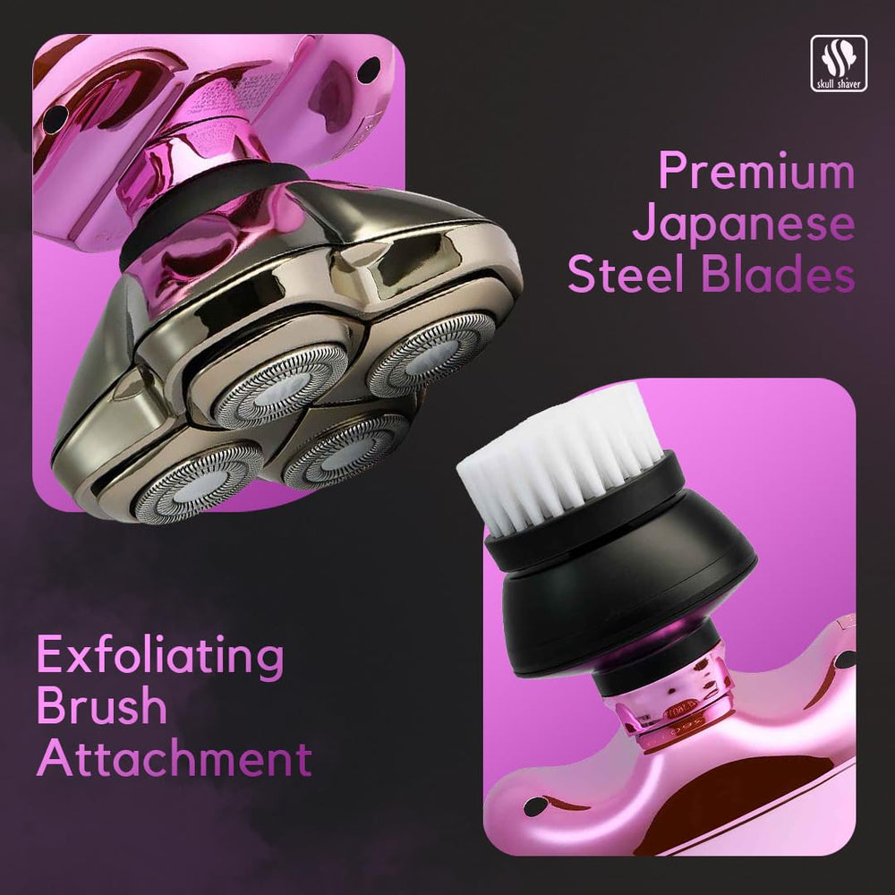 Skull Shaver Butterfly Kiss Pro 60-minute cordless use for flexibility.