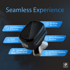 Skull Shaver Palm Shaver cordless travel use shows portable power for on-the-go grooming.