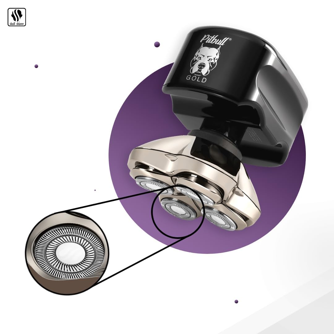 Skull Shaver Pitbull Gold PRO LED battery display highlights easy power tracking.