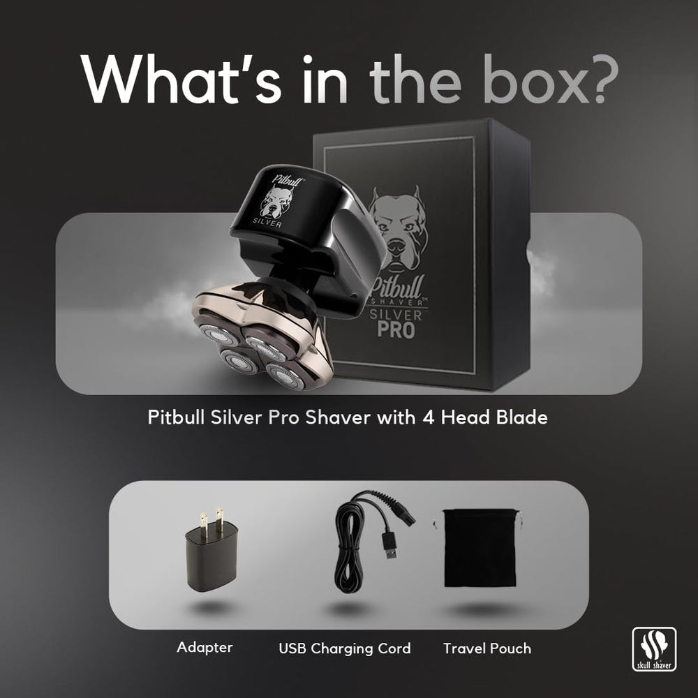 Skull Shaver Pitbull Silver PRO wet-dry use for versatile shaving routines.