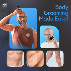 Skull Shaver Palm MX5 built-in vacuum captures hair clippings.