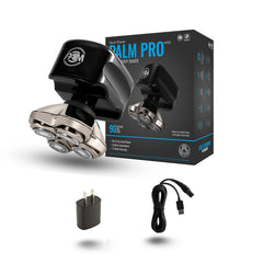 Skull Shaver Palm MX5 shaver in hand for on-the-go grooming.
