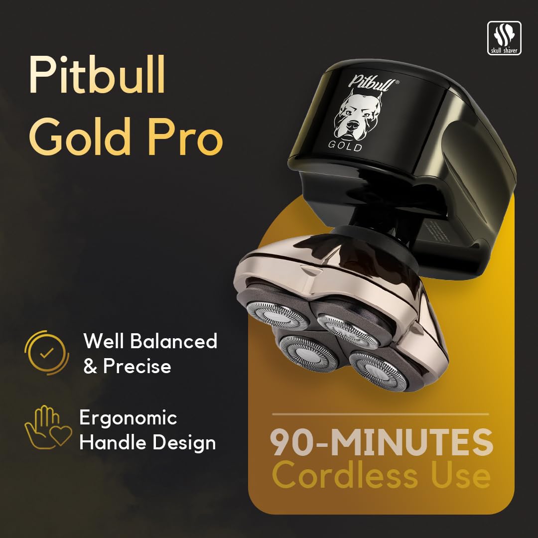 Skull Shaver Pitbull Gold Pro GX5 head shave action delivers close, even skin contact.