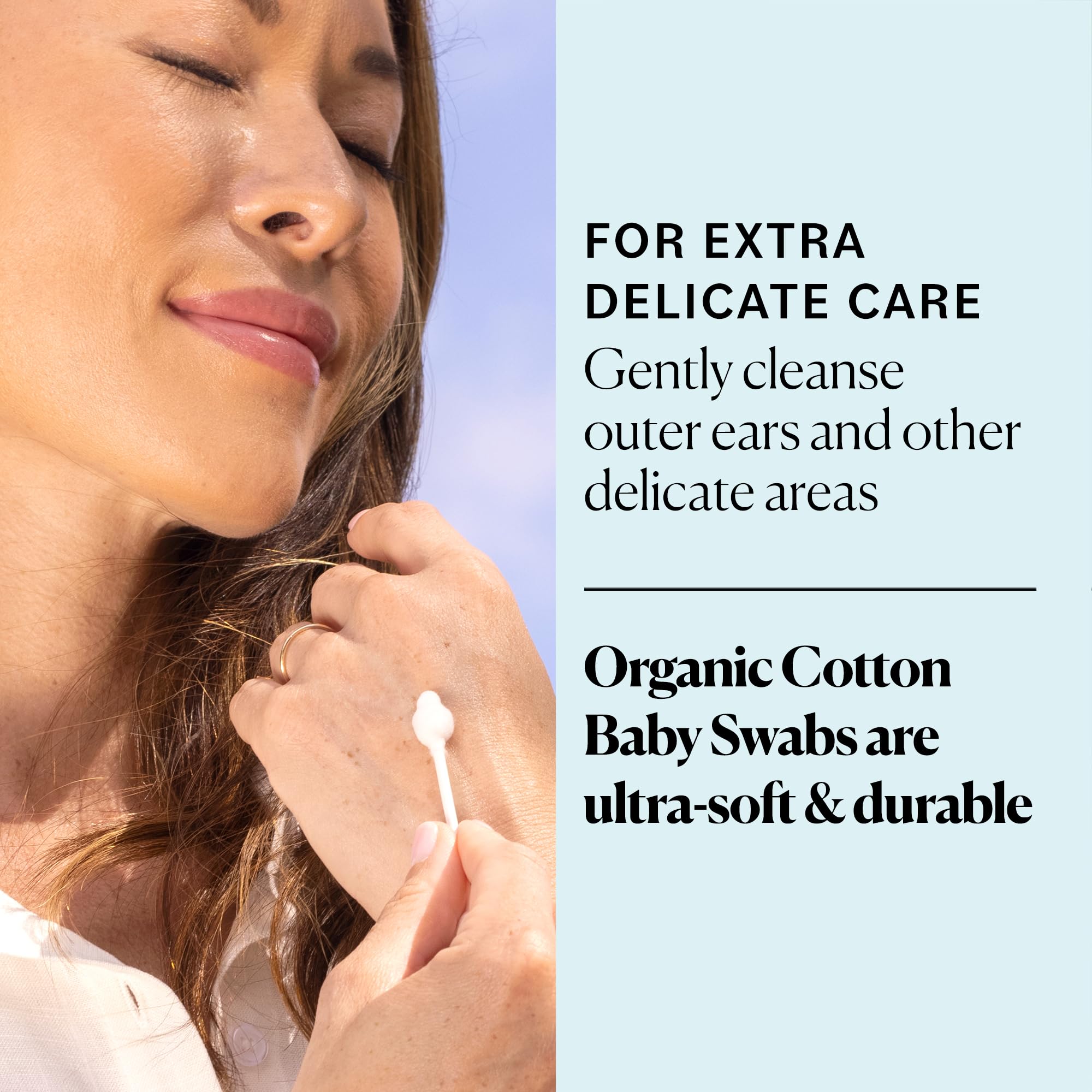 Sky Organics baby cotton swabs ultra-soft cotton tip close-up.
