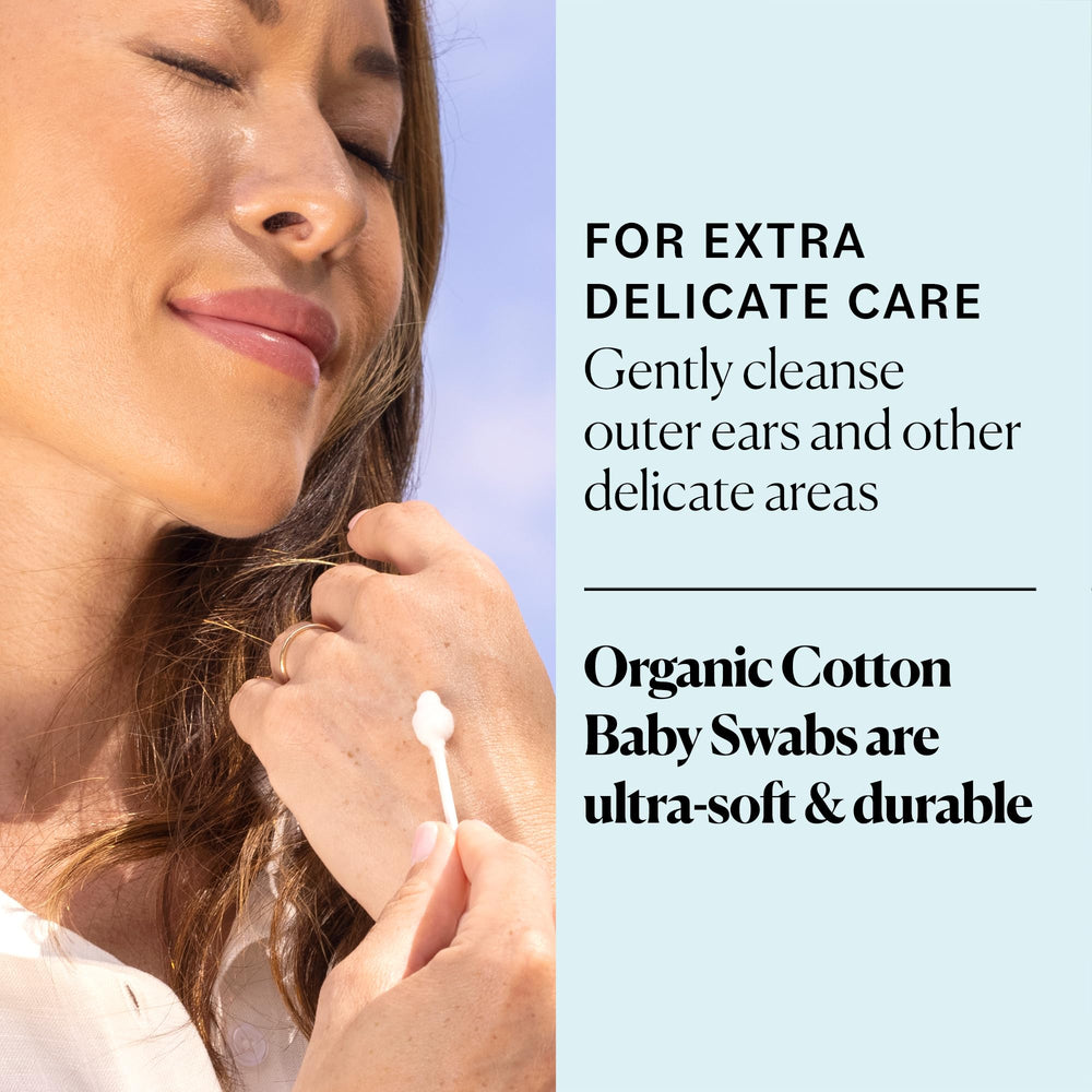 Sky Organics baby cotton swabs ultra-soft cotton tip close-up.