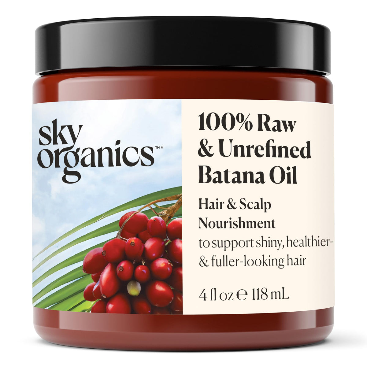 Sky Organics Batana Oil bottle pour enabling easy scalp nourishment massage