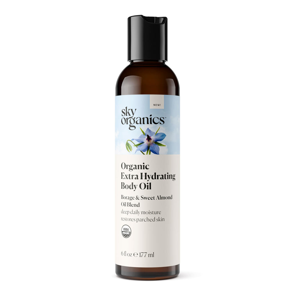 Sky Organics body oil massage application demonstrating use after bathing