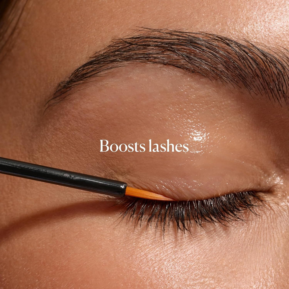 Sky Organics castor oil brows closeup demonstrates gentle conditioning for thicker-looking brows.