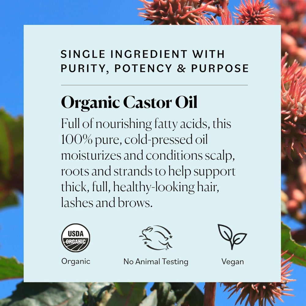 Sky Organics castor oil ingredients purity emphasizes single-ingredient, unrefined, cold-pressed oil.